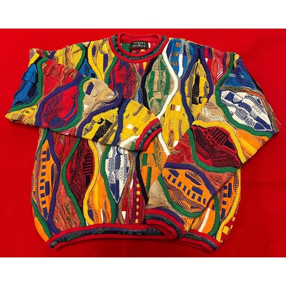 Tundra for Bachrach Vintage Abstract Pattern Knit Sweater Mens L/G Colorful